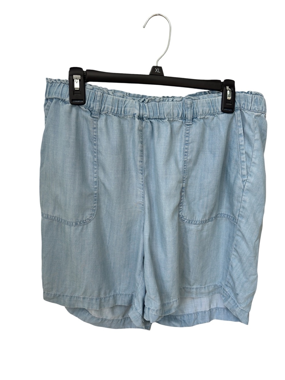 Talbots Chambray Shorts Women’s 1X Blue Elastic Waist Pockets Casual